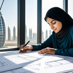 **

"A successful Arab architect, fully clothed in professional attire, reviewing blueprints in a sunlit, modern design studio in Dubai. Behind her, a cityscape with iconic buildings. Perfect anatomy, correct proportions, well-formed hands, natural pose, safe for work, appropriate content, professional, family-friendly."

**