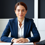 **

A professional businesswoman in a modest business suit, sitting at a desk in a modern office, fully clothed, appropriate attire, safe for work, perfect anatomy, natural proportions, professional photography, high quality.

**