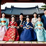 백제 왕실 족보 - **Prompt:** "Royal family of Baekje in traditional Korean attire, elegant palace background, showcas...