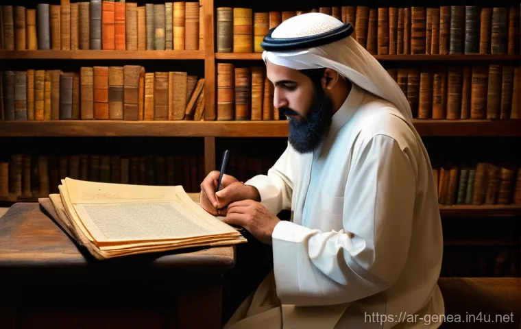 가문 역사 기록법 - A modern, well-organized home office space where a focused young Arab man or woman (dressed in busin...