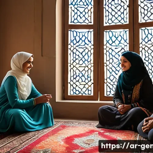 Home 27 가족사 연구법 - A warm and inviting family gathering in a traditional Middle Eastern home, featuring multiple genera...